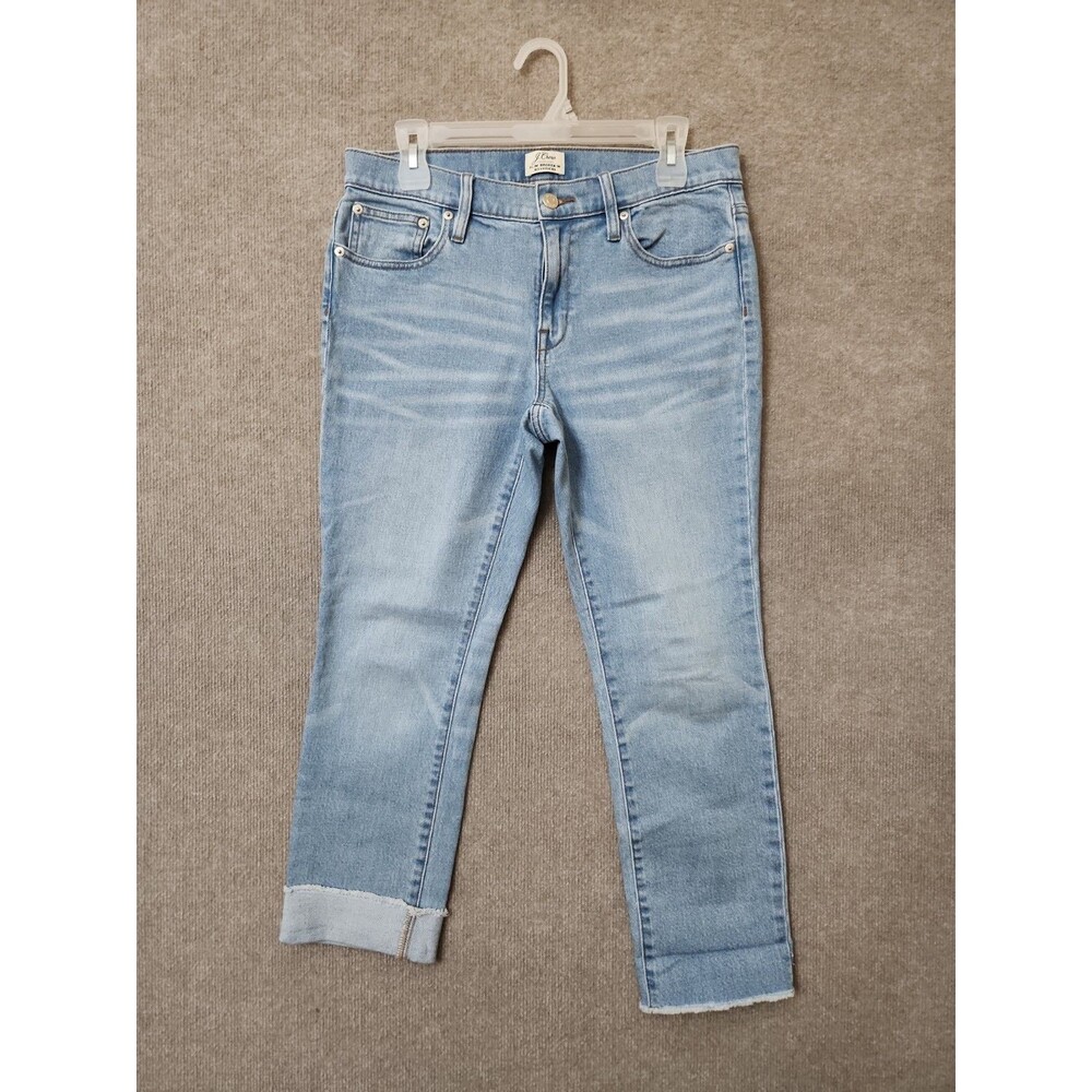 J Crew Slim Broken In Boyfriend Jeans Womens 27 Blue Light Wash Raw Hem Stretch